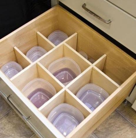 drawer dividers for storing Tupperware containers