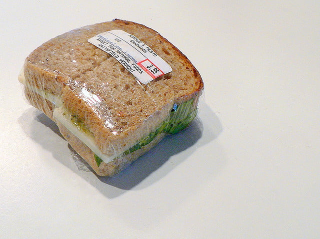 Plastic cling keeps the sandwiches from drying out